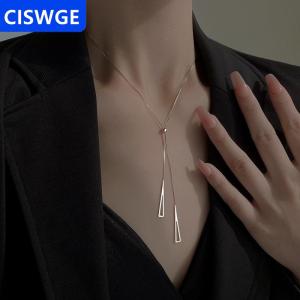 [COD] CISWGE AUTOPARTS Tam giác hình học có thể điều chỉnh kéo Mặt Dây Chuyền Vòng cổ dài tua Áo len chuỗi hình chữ Y tối giản thanh lịch trang sức quà tặng