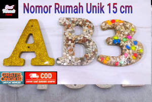 Nomor Rumah aesthetic Ukuran Besar 15 x 13 cm Batu Batu campur glitter Gold Silver Blue Red