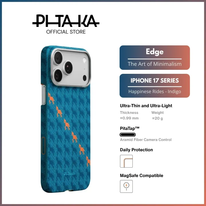 PITAKA iPhone 17 Pro/Pro Max - Ultra-Slim Edge Case - Magnetic/PitaTap™ Button (Indigo)