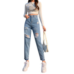Jeansnjune Celana Jeans Wanita Boyfriend Ripped High Waist Jeans Premium Korean Style