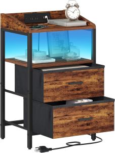 4 Tier Kitchen Storage Shelf with Power Outlet Microwave Rack Stand with 6 S-Shaped Hooks Coffee Station Utility Storage Shelf X-Shaped Back Suppor for Kitchen Living Room Dining Room