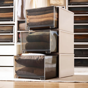 LZD  Transparent Drawer Storage Cabinet Bedroom Wardrobe Clothes Storage  Locker Storage  Plastic Brown
