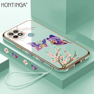Hontinga Ốp Lưng Cho OPPO A15 A15S Ốp Lưng Điện Thoại Hình Vuông TPU Mềm Mạ Crôm Sang Trọng Hình Bướm Nhiều Màu Ốp Lưng Cao Su Chống Gores Bảo Vệ Máy Ảnh Cho Bé Gái