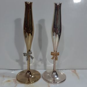 Bình decor kim loại mạ vàng mạ bạc trưng bày Japan vintage cổ điển cao 18cm Second Hand