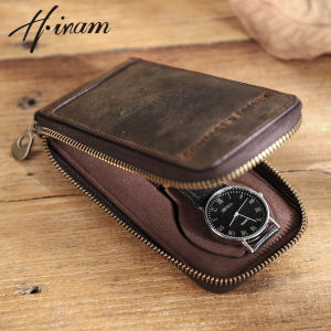 Hiram Crazy Horse Leather Men Watch Case Box Travel Case Chic Portable Vintage Watch Storage Box Organizers with Card Pocket Small bag