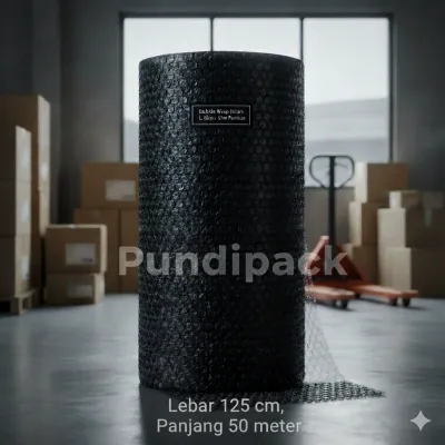 Bubble Wrap Hitam Roll Besar 125 cm x 50 Meter Tebal PUNDIPACK | Plastik Buble Gelembung Anti Gores Packing Aman Ekstra Lebar Pengiriman Privasi