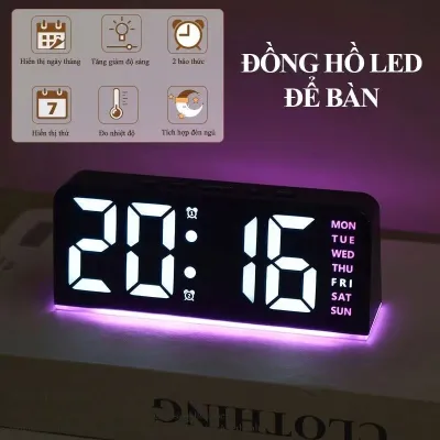 Đồng Hồ Báo Thức LED Điện Tử Đa Năng Hiển Thị Nhiệt Độ Ngày Giờ Chuông Báo Đèn Nền Đổi Màu