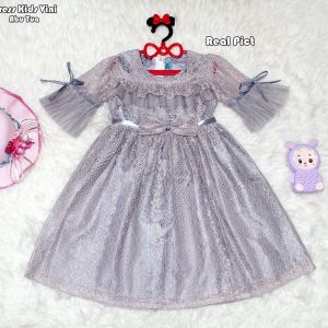 Gaun Pesta Anak Perempuan Umur 5th Sampai 8th Bahan Brukat Kombinasi Tile Rok tutu Ngembang 100% Realpicture | Terusan Baju Murah Midi Dress Ulang Tahun Anak Anak Terbaru 2022 Vini Dress Lilac Asih
