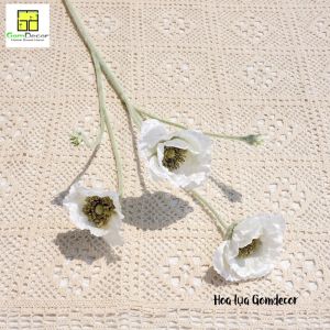 Hoa anh túc giả hoa poppy lụa đẹp cao cấp loại 1 thân phủ nhung bạc