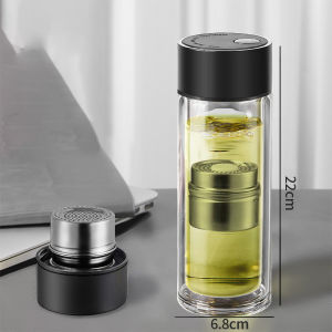 [SG In Stock] Tea Infuser Cup 400ml  Double-Layer Heat Insulated Glass Leak-Proof Detachable Tea Strainer Tea Cup