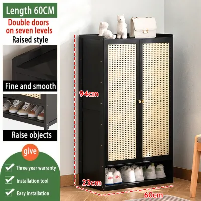 Ready Stock COD Multi-Layer Shoe Cabinet Rattan Door / Large Capacity Shoe Rack French Door