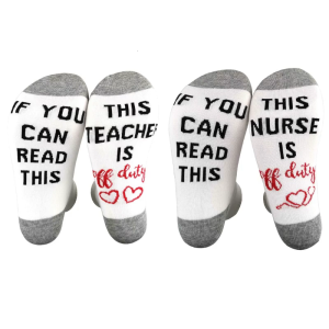 Men Women Novelty Letters Words Crew Socks Funny Saying If You Can Read This Nurse Teacher Is Off Duty Hosiery Gifts