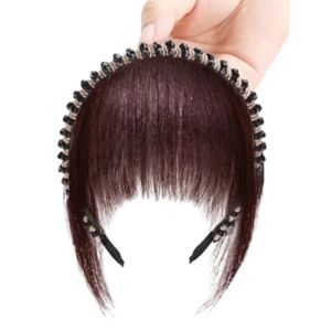 NBANLIKE Invisible Human Hair Bangs Headband Fake Fringe Rhinestone Bang Hair Extension Fashion Styling Clip on Hairpieces Women