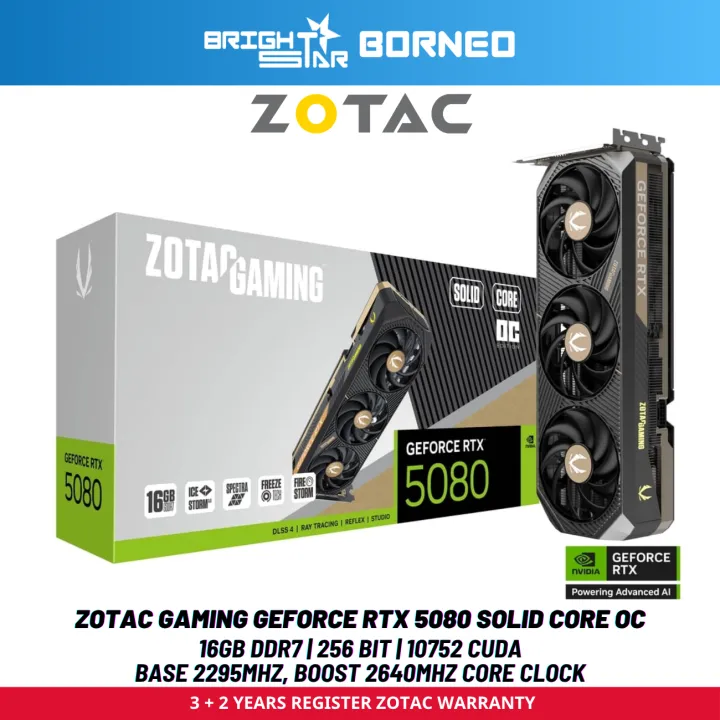 ZOTAC GAMING GeForce RTX 5080 SOLID Core OC 16GB GDDR7 Graphics Card