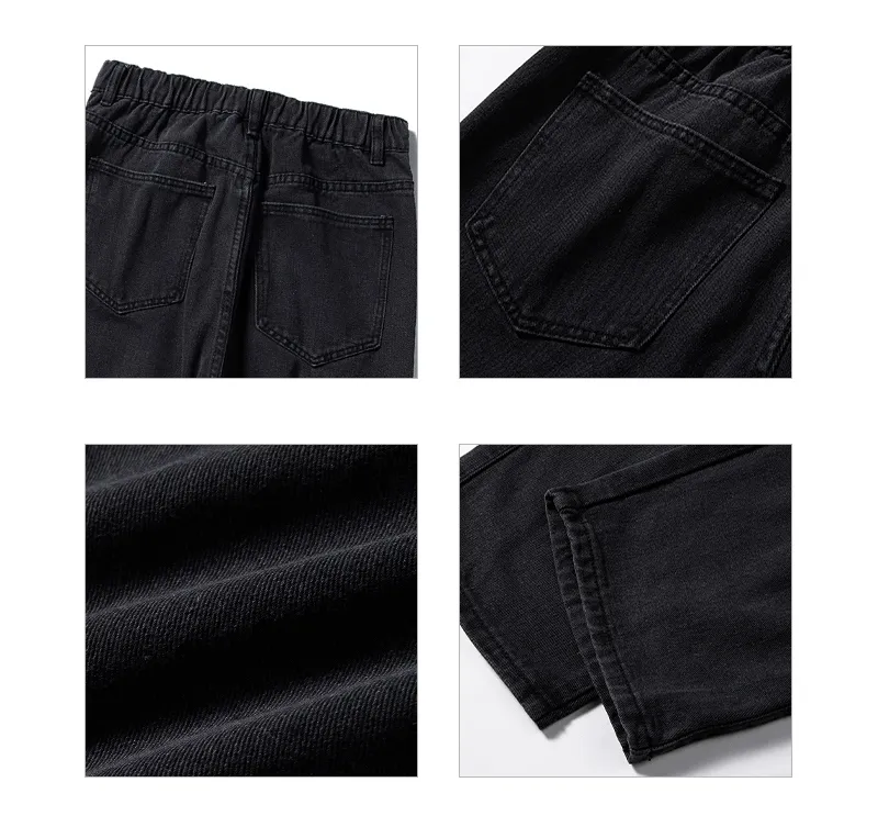 Jinquedai Spring New Streetwear Baggy Jeans Men Korean Fashion Elastic Waist  Loose Straight-leg Denim Wide-leg Pants Male Black
