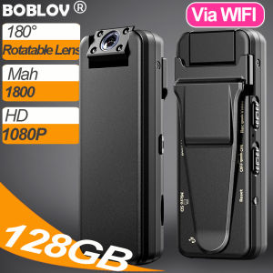 BOBLOV A8 via Wifi Body Mini Action Wearable Portable Police Camera HD 1080P 128GB Night Vision 1800mAH 10H Sports Motion Detect DVR Video Audio Recorder BodyCam Camcorder Actioncam Motorcycle Dash Cam For Vlogging