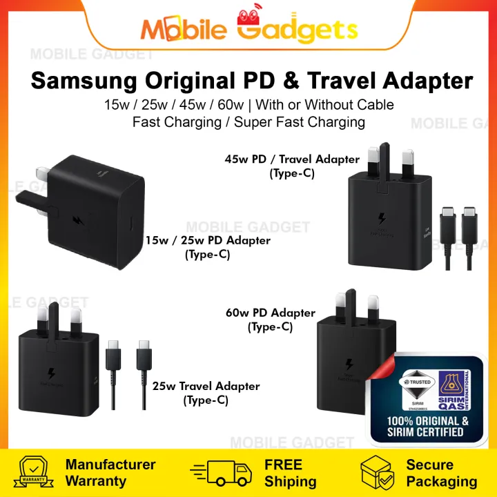 Samsung Travel Adapter (25W/45W) TYPE C TO C/ USB-A TO C | PD Adapter 15W/25W/45W/60W without cable