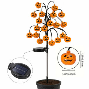 20 LED Solar Pumpkin Lights Outdoor Waterproof Halloween Yard Decorations Stake Pathway Tree Lights Auto On Off for Garden Lawn Walkway Driveway Front Porch Orange Lamp