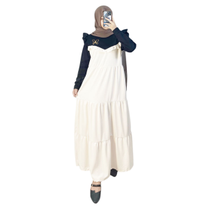 Rok Panjang Suspender Katun Awan Wanita Gaya Manis Keluaran Baru Tampilan Ramping Longgar Desain Panjang Rumah