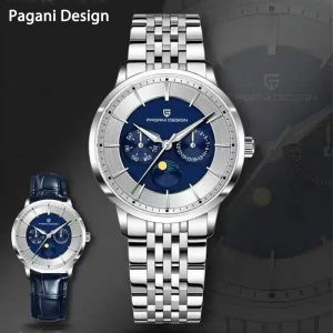Pagani Design 2025 New Original 40mm Fashion Mens Quartz Watch Moon Phase Luminous Date 100m Waterproof Sapphire Glass Stainless Steel Mens Watch PD-1795