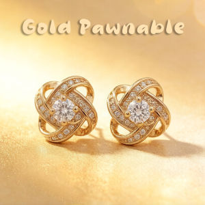 18K Saudi Gold Pawnable Chinese knotting Ruyi Full Diamond Earrings for Women earring stud
