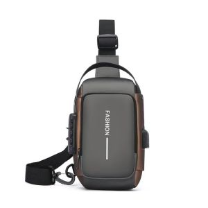 PL Waterproof Casual Chest Bag Men Multifunction Anti-theft USB Charging Men Crossbody Bag Patent Leather Travel Chest Bag Pack Mal