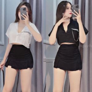 🍒🍒🍒 ÁO SƠ MI CROPTOP PHỐI XÍCH CỔ TRỤ UTRB
