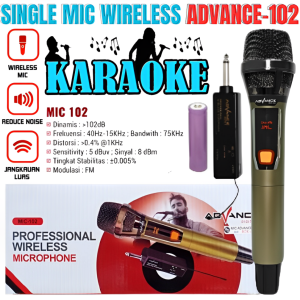 Advance Microphone Mic-102 Professional Mic Wireless Single Mic Tanpa Kabel 102 | Mic Profesional Wireless Microphone Advance Mic 102 / Mic Tanpa Kabel Advance 102 - Vas