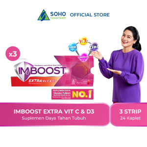 Imboost Extra Vit C & D3 Suplemen Tablet Daya Tahan Tubuh Non-Acidic Vitamin C isi 3 Strip 8 Kaplet