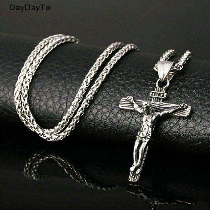 Mens%20Silver%20Stainless%20Steel%20Jesus%20Christ%20Crucifix%20Cross%20Pendant%20Necklace%20Chain%20necklace%20for%20men%20-%20Image%205