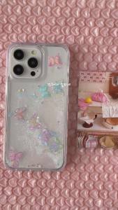น่ารัก เคสศัพท์ผีเสื้อทรายเหลววิบวับสำหรับ iPhone 14 13 12 15 Pro Max 11 กันกระแทก บัมเปอร์ ซิลิโคนนุ่ม