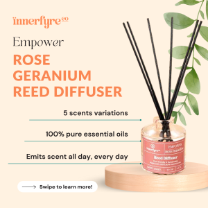 Empower Reed Diffuser | 50ml/100ml | Rose Geranium Essential Oil | Easy-to-Use & Long-Lasting Home Fragrance Excellent Gift Choice