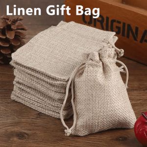 Plain Linen Drawstring Pouch Jute Storage Bag Dust Proof String Bag for Jewelry Gifts Bag