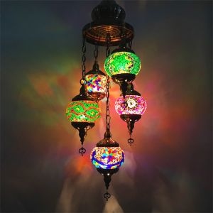 5 Heads E27 Hand-inlaid Glass Mosaic Lamp Romantic Cafe Restaurant Bar Hotel Pendant Light Mediterranean Style Turkish Lamp