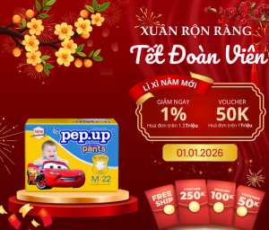 [Bán chạy] Tã bỉm quần em bé mặt bông siêu mềm mại Pep.up Cottony 3D giá rẻ chất lượng - trung Size M22 (6-11kg)