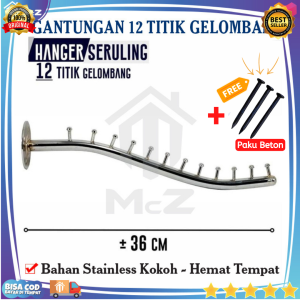 Gantungan 12 Titik Gelombang Free 3Pcs Paku Beton - Gantungan Baju Besi Stainless - Gantungan Baju Tempel Tembok - Gantungan Tempel Dinding - Gantungan Baju Multifungsi - Hanger Gantungan Baju - Gantungan Baju Dinding - Gantungan Baju Hanger - Bisa COD
