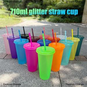 [COD] Fashion Change Straw Cup Drink Straw Mugs With Lid Plastic Tumbler Matte Coffe Bottle Cup Food Grade PP Plastic With Straw