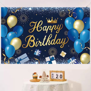 Happy Time Happy Birthday Backdrop Banner Sign Poster Glitter Balloon Fireworks Sign Birthday Photo Backdrop Background for Birthday Party Decoration Supplies 125cm x 80cm