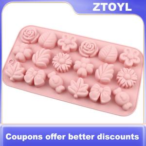【ZTOYL】 18Holes 3D Silicone Mold Daisy Tulip Flower Design Jelly Ice Pudding Soap Fondant Chocolate Cake Decorations Baking Tool Leaf