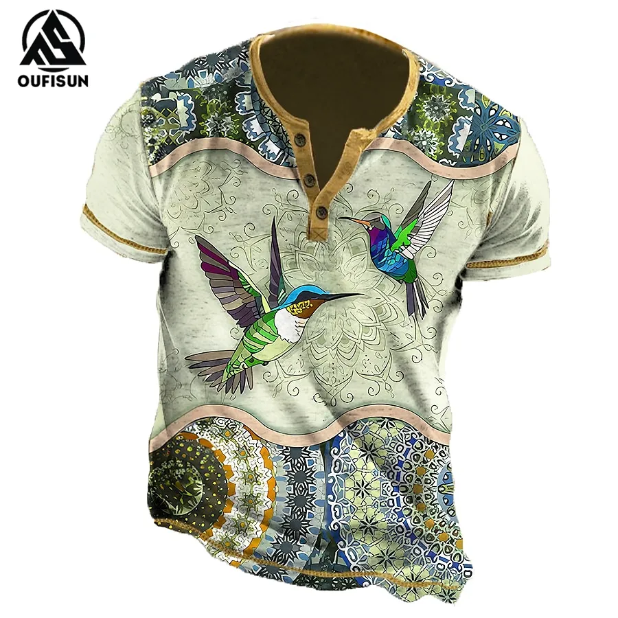 Oufisun】Brand Mens Shirt New Style Ethnic Vintage Shirt 3D