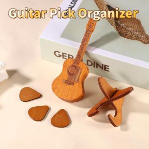 Portable Guitar Pick Organizer Wooden Guitar Plectrum With Stand For Teenage Kids Friends Gifts