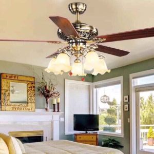 (Động cơ 6 số Tặng móc treo) Quạt trần đèn chùm trang trí tân cổ điển Pháp ứng dụng phòng kháchngủbảo hành 10 năm