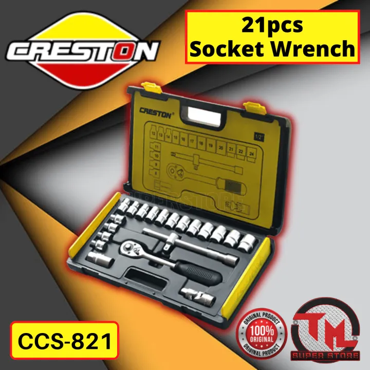 CRESTON Socket Wrench set 21pcs 8-24mm 1/2" drive CCS821• Tm ss | Lazada PH