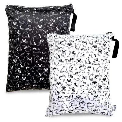FLOCK THREE 3PCS Bundle Waterproof Wet Bag Tote Reusable Wet Clothes Baby Diapers Stroller Swimsuit Travel Reusable toiletries Pouch Small Larger case Cute Cats Dogs