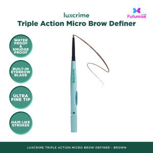 LUXCRIME Triple Action Micro Brow Definer | 3 in 1 Pisau Cukur Pensil Alis Spoolie | Waterproof | Smudge-proof | Ultra Fine Tip | Hair-Like Strokes