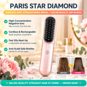Hair Straightening Brush High Negative Ion/AntiFrizz Ion Hair Comb/Wireless Electric Brush/Reduce Frizz Suitable For Dry Hair/Travel Use/Quick Styling For Women