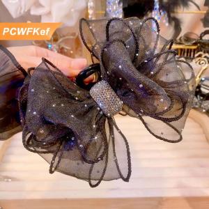 【PCWFKef】 Đen Lưới Bow Rhinestone Tóc Claw Cổ Điển Thanh Lịch Kẹp Tóc Kẹp Kẹp Cá Mập Clip Cho Phụ Nữ Thời Trang Phụ Kiện Tóc