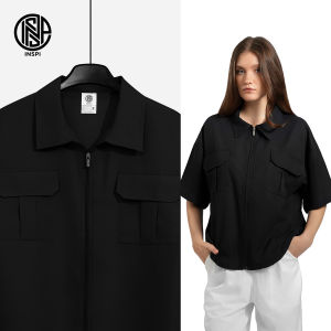 INSPI Boxy Polo with Pockets for Men Full Zipper Breathable Premium Korean Top for Women Collection Menswear Casual Polo