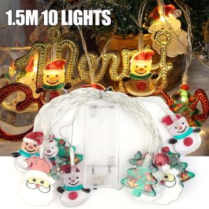 🎄Ready Stock🎄1.5M/10LED Christmas String Lights Santa Claus Snowman Battery Powered DIY Garland Christmas Tree Atmosphere Lights 2024 New Year Christmas Decoration
