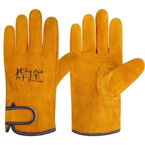 LUJIN 1Pair หนังฟอกฝาด ถุงมือเชื่อมโลหะ หนาขึ้น ระบายอากาศได้ระบายอากาศ ถุงมือนิรภัยสำหรับทำงาน แข็งแรงทนทาน ทนต่อการสึกหรอ ถุงมือช่างเชื่อมไฟฟ้า สำหรับผู้ใหญ่